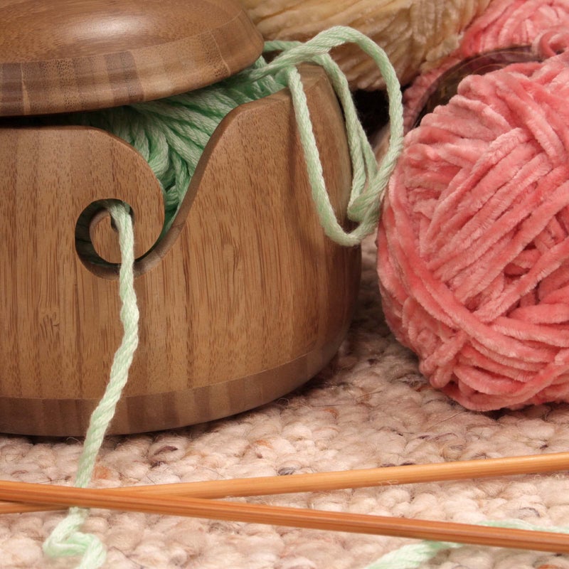 BambooMN JubileeYarn Bamboo Yarn Bowl with Lid - Holder Knitting Crochet Accessories - Carbonized Brown - 1 Bowl - Image 5